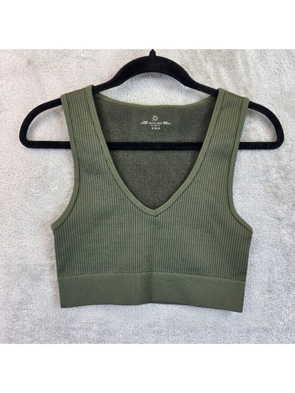 OFFLINE By Aerie Tank Top Womens Size M Green Ribbed V Neck Cropped Recharge